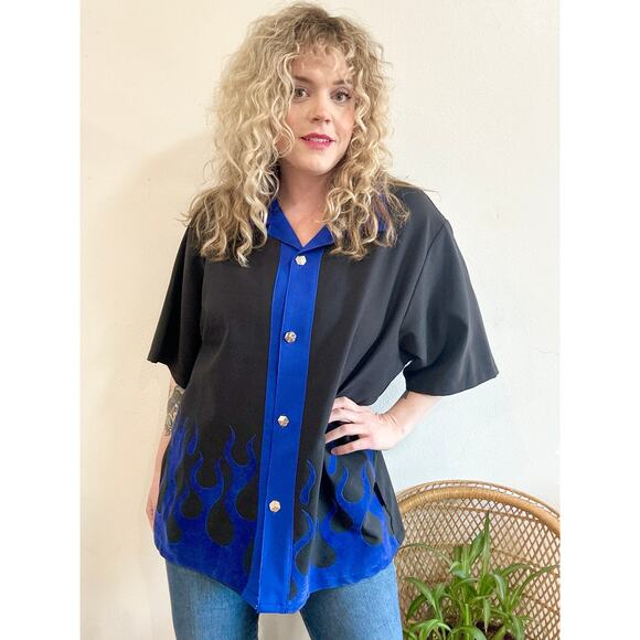 90’s Guy Fieri Vibes Blue Flame Casino Button Up XL - Picture 2 of 11